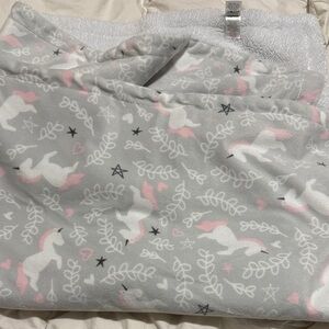 Cozy Unicorn Baby Blanket in Gray and Pink 30 x 40